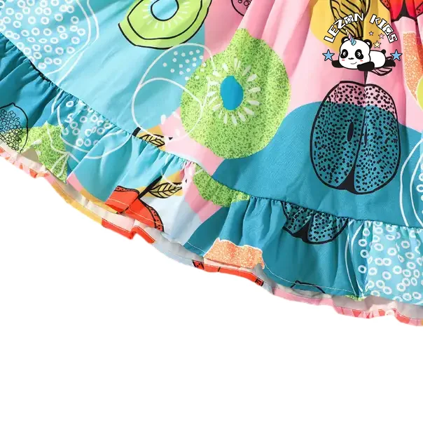 LEZONKIDS - Custom Summer Kids Clothing Fruit Print Casual Dress Girls Breathable Knee-Length Mini Design School Party Toddlers Dress